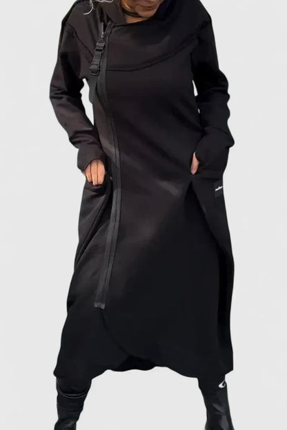 Robe à capuche décontractée pour femme Manches longues Fermeture éclair