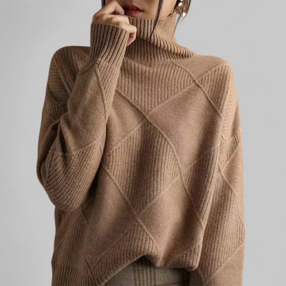 Pull over oversize femme à col roulé motif hiver