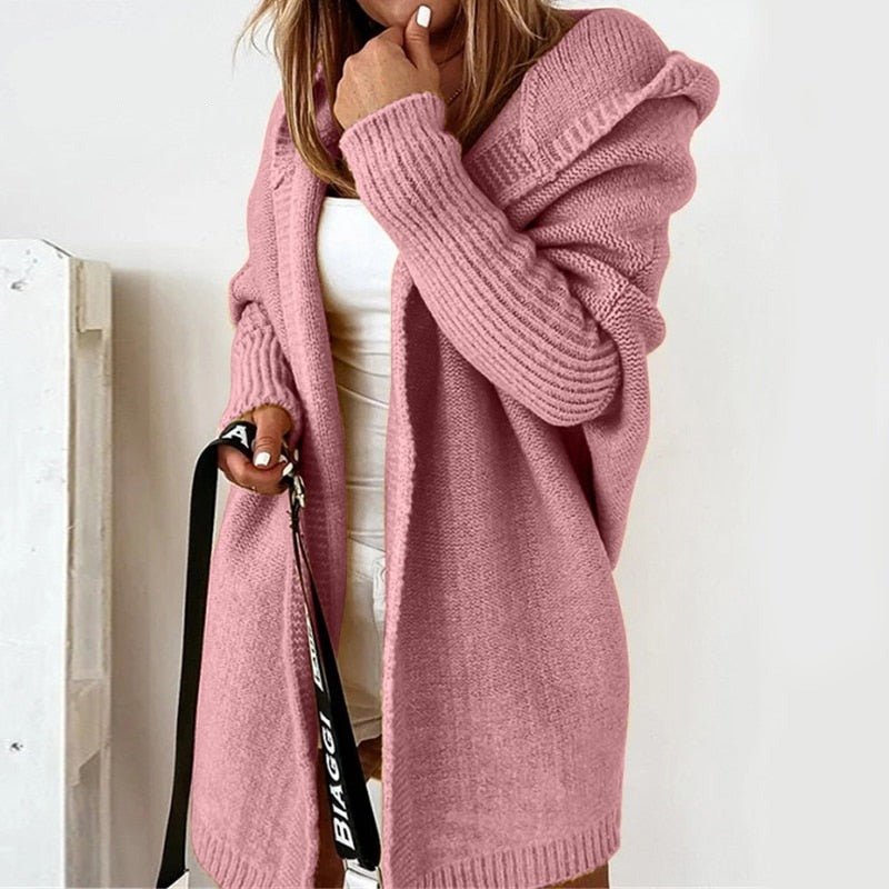 Long cardigan à capuche pour femme