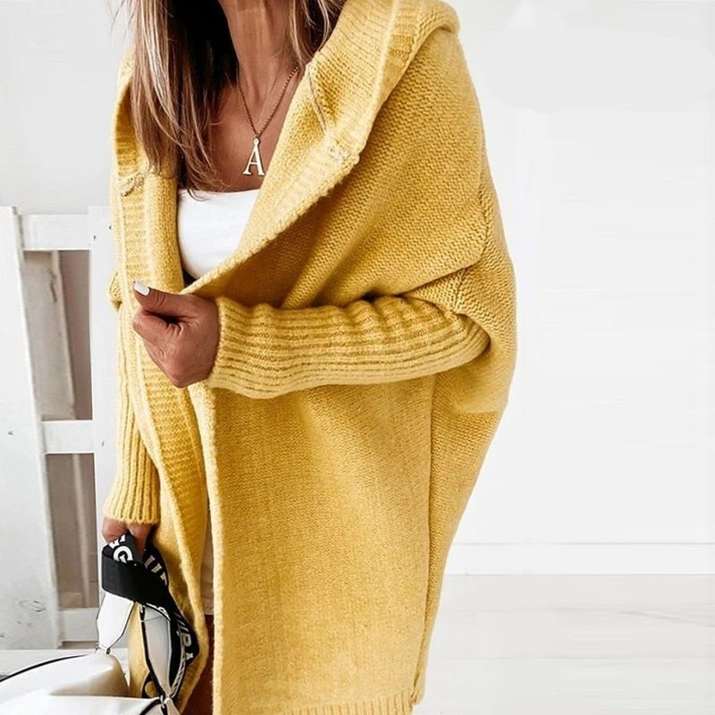 Long cardigan à capuche pour femme