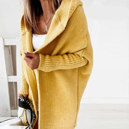 Long cardigan à capuche pour femme