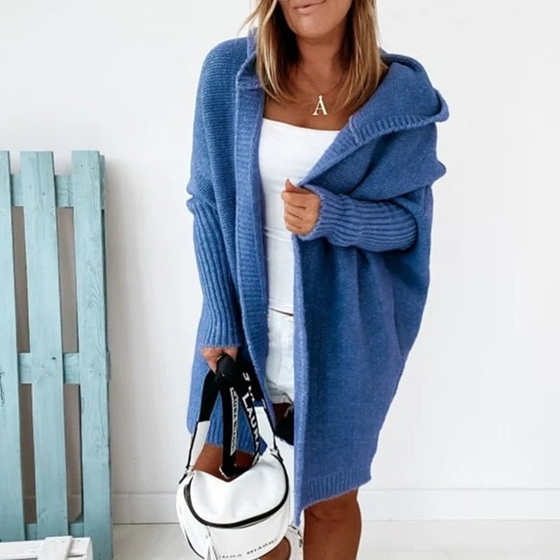 Long cardigan à capuche pour femme