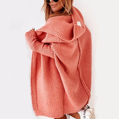 Long cardigan à capuche pour femme