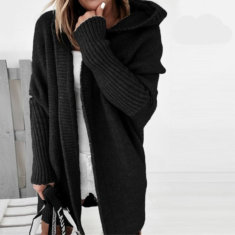 Long cardigan à capuche pour femme