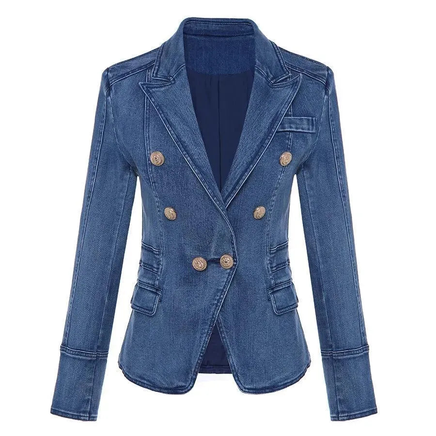 Blazer en jean moderne pour femme Style décontracté Couleur unie