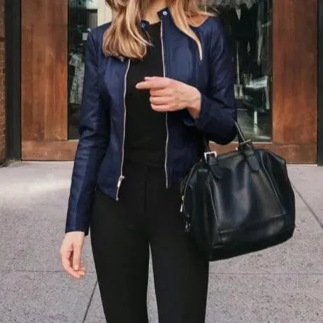 Veste en cuir femme élégante style décontracté