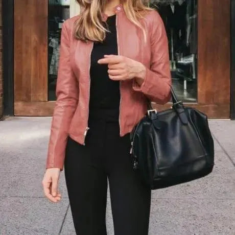 Veste en cuir femme élégante style décontracté