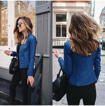 Modische Lederjacke Damen Freizeit Stil - IdealeKleiden