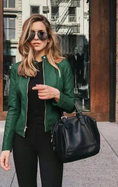 Veste en cuir femme élégante style décontracté