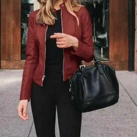 Veste en cuir femme élégante style décontracté