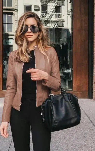 Veste en cuir femme élégante style décontracté
