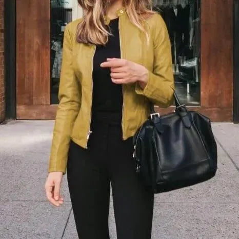 Veste en cuir femme élégante style décontracté