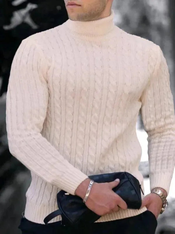 Pull stylé pour homme, col roulé stretch