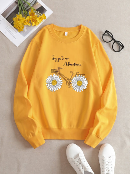 Sweat-shirt jaune décontracté à motif amusant