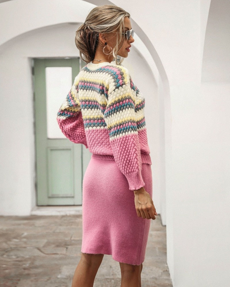 Damen 2-Teiliger Set Pullover und Rock Elegantes Outfit - IdealeKleiden