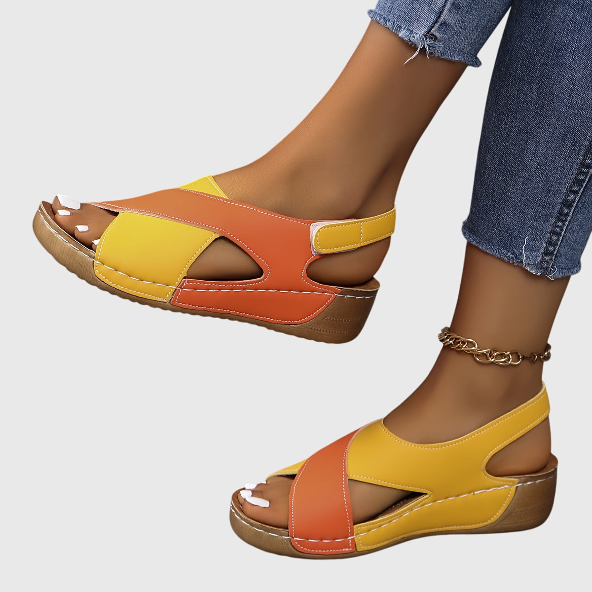 Sandales ouvertes bicolores pour femme été