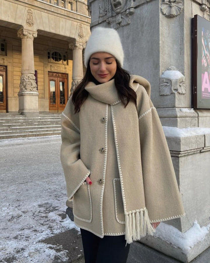 Manteau classique en laine élégant style Hepburn cape femme
