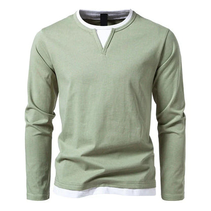 T-shirt à manches longues pour homme, style Henley moderne