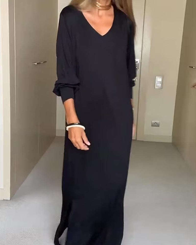 Robe simple col en V femme