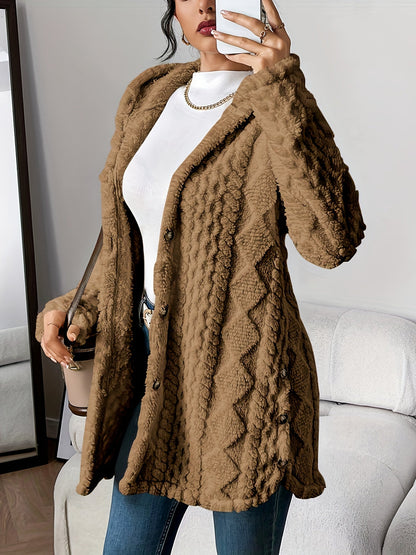 Veste longue d'hiver pour femme avec capuche et boutons