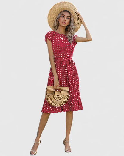 Robe chic à manches courtes et jupe plissée pour femme