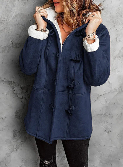 Veste d'hiver chaude à capuche pour femme, boutonnée