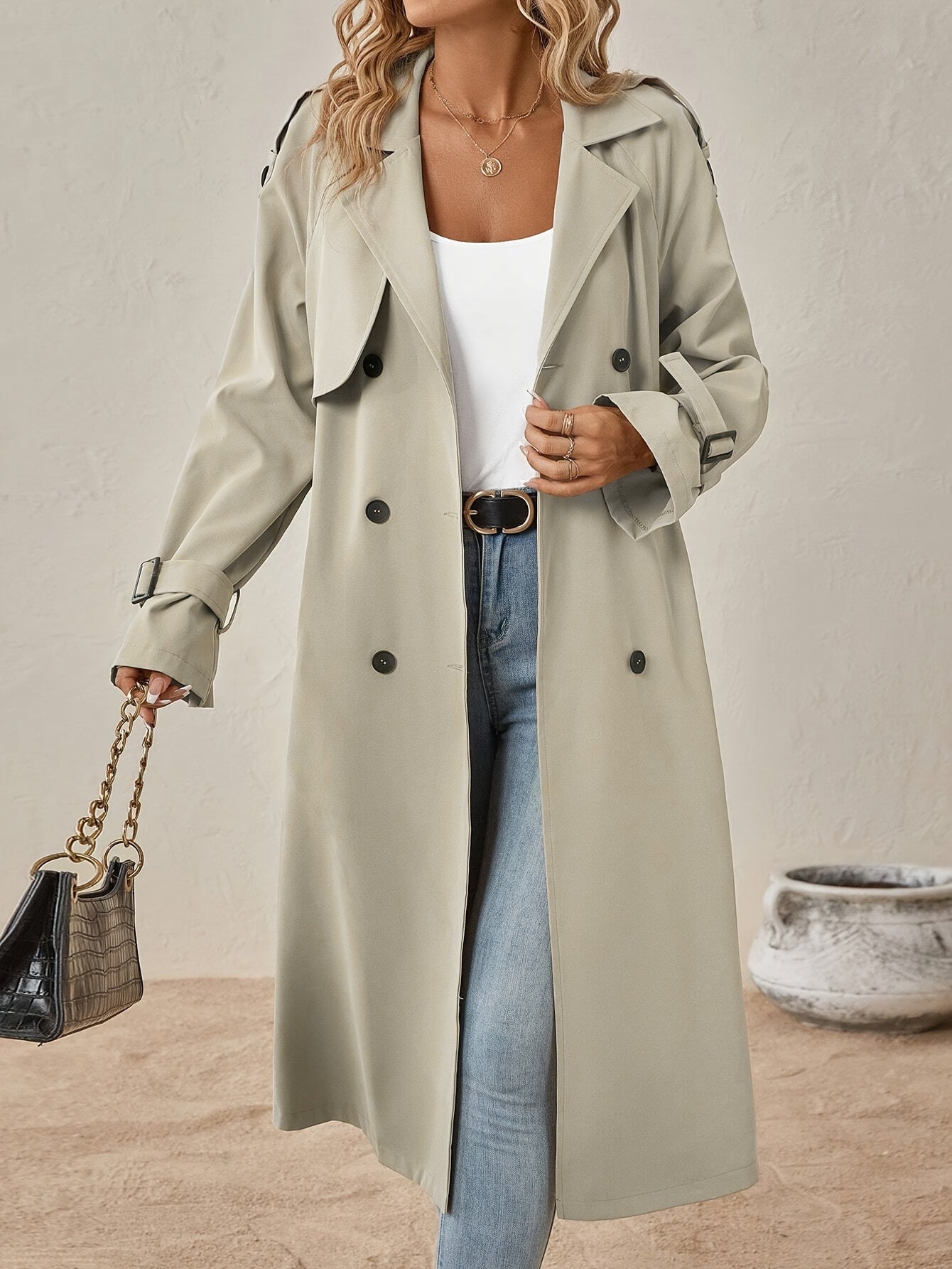 Manteau long femme manches longues élégant coton