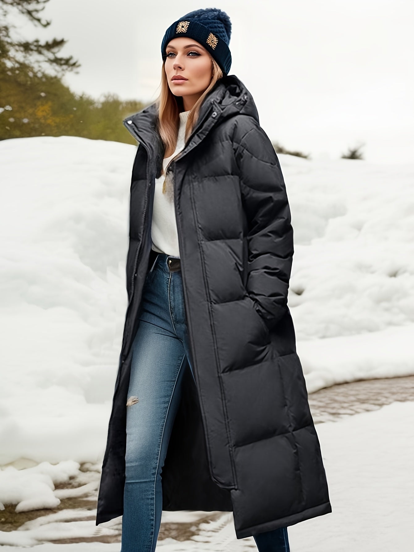 Manteau d'hiver femme long élégant doudoune