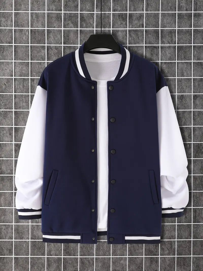 Blouson en cuir pour homme, coupe droite, boutons
