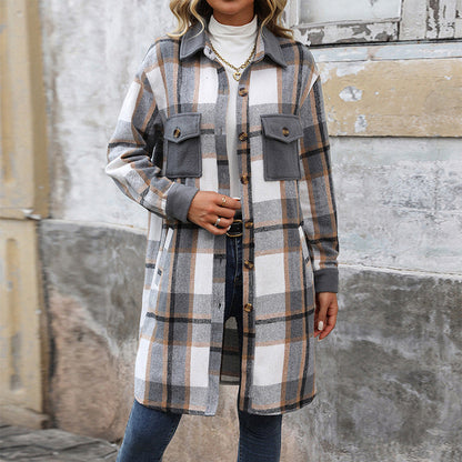 Veste à carreaux à manches longues pour femme