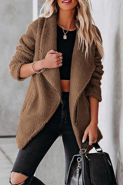 Blouson en cuir décontracté, fermeture éclair, poches