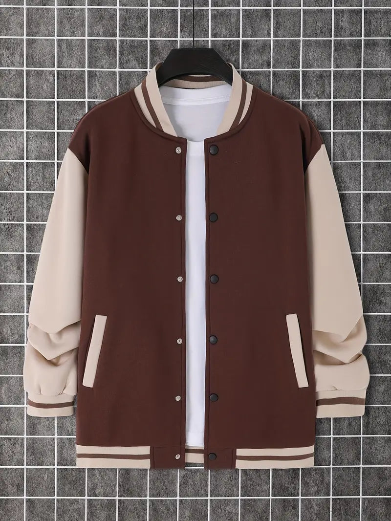 Blouson en cuir pour homme, coupe droite, boutons