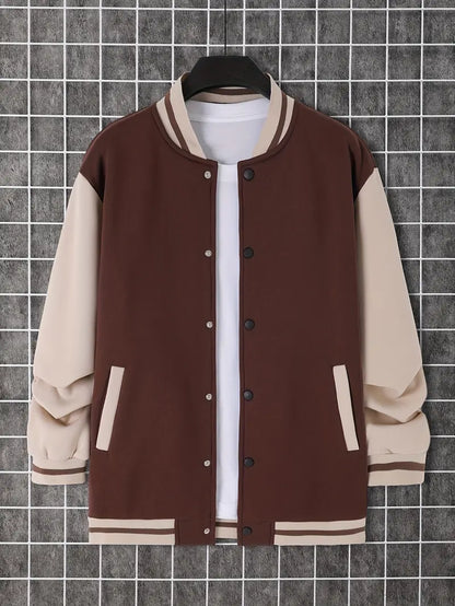 Blouson en cuir pour homme, coupe droite, boutons