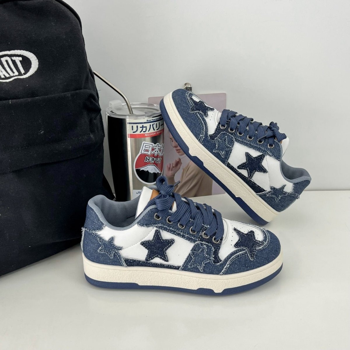 Retro Sneaker Jeans Stern Muster Frauen - IdealeKleiden