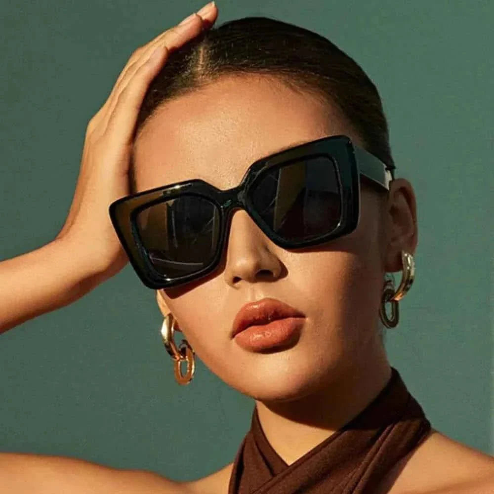 Stilvolle Schwarz Sonnenbrille Groß Cat Eye - IdealeKleiden