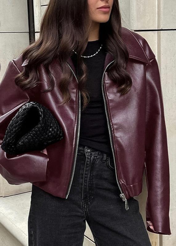 Blouson en cuir femme - Veste zippée stylée