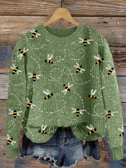 Pull en tricot élégant motif abeille