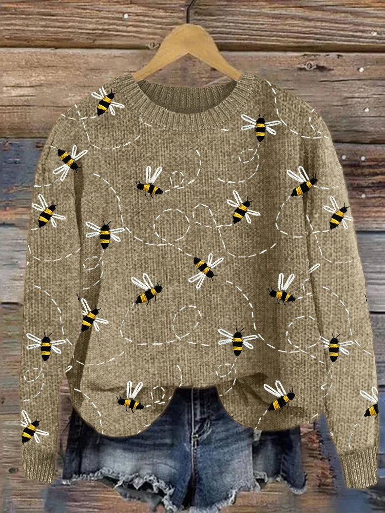 Pull en tricot élégant motif abeille