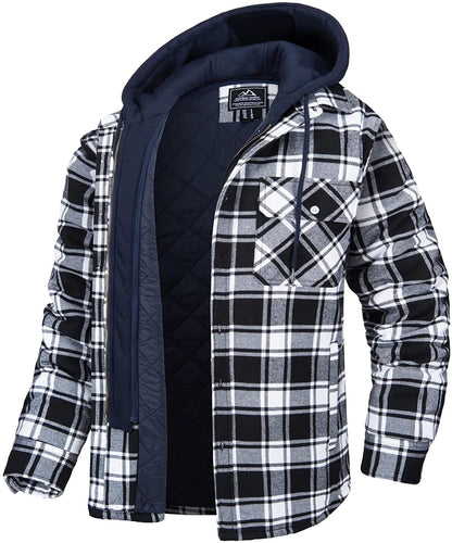 Gilet à carreaux pour homme, à capuche et doublure chaude