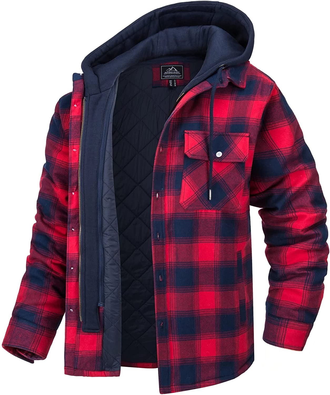 Gilet à carreaux pour homme, à capuche et doublure chaude