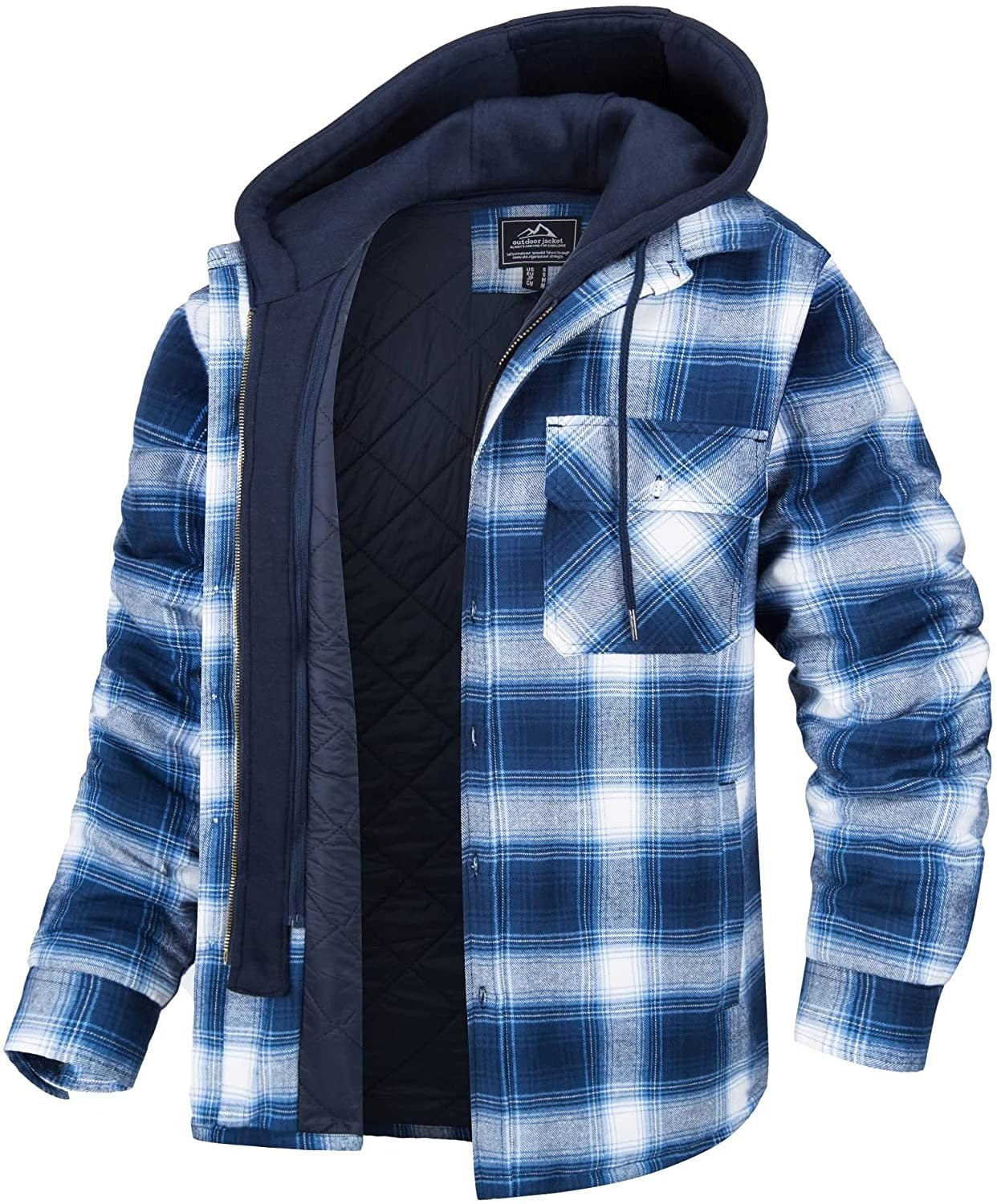 Gilet à carreaux pour homme, à capuche et doublure chaude