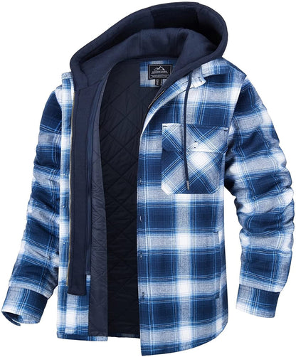 Gilet à carreaux pour homme, à capuche et doublure chaude