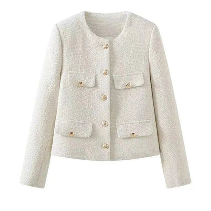 Veste féminine élégante avec de nombreuses poches style tweed