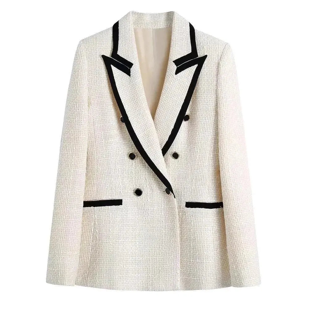 Blazer élégant pour femme blanc Tweed Patchwork Chic