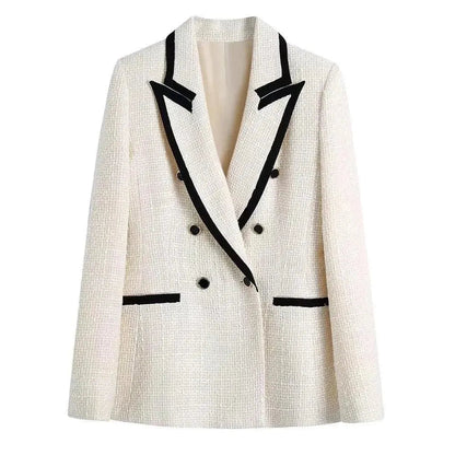 Blazer élégant pour femme blanc Tweed Patchwork Chic
