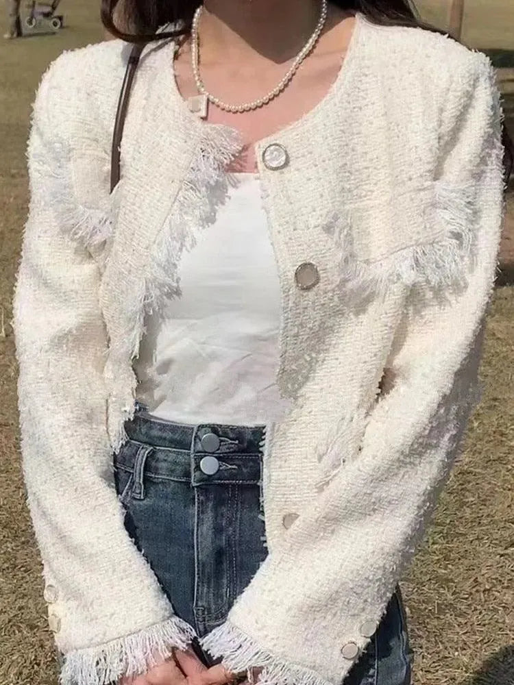 Veste pour femme élégante en tweed, style chic et moderne