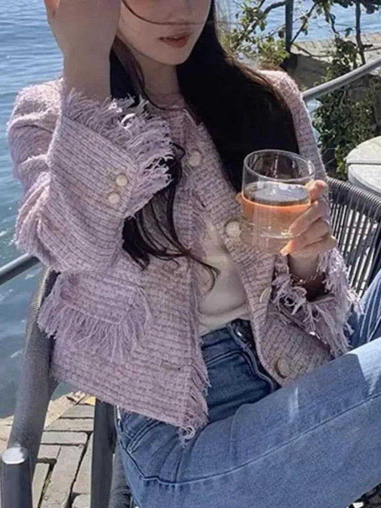 Veste pour femme élégante en tweed, style chic et moderne