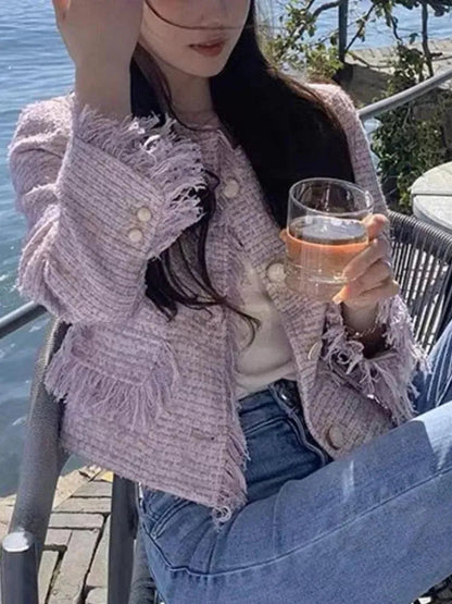 Veste pour femme élégante en tweed, style chic et moderne