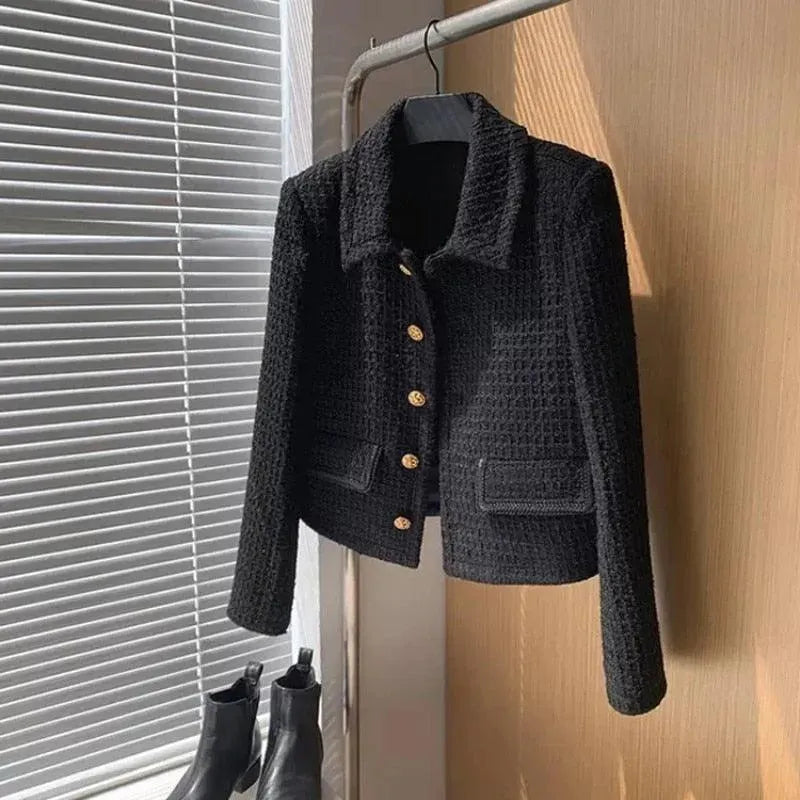Veste femme élégante en tweed vintage coupe courte