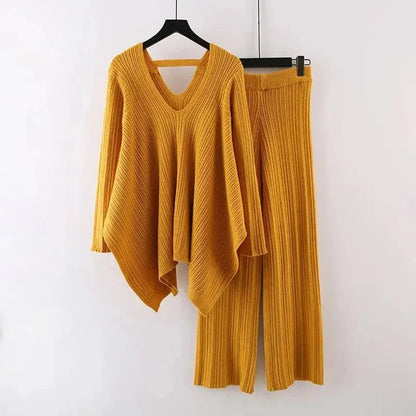 Ensemble pull femme jaune deux pièces décontracté